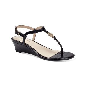 CHARTER CLUB Womens Black Croc Palerrmo Round Toe Wedge Slingback Sandal 8 M